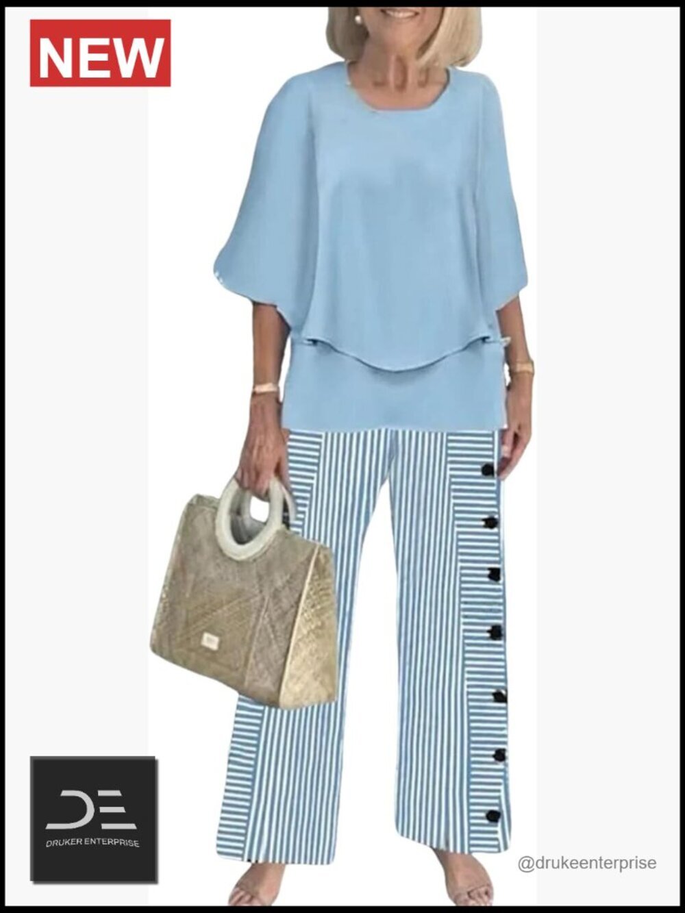 Casual 3/4 Sleeve Shirt Wide Leg Pants Matching Tracksuit Set